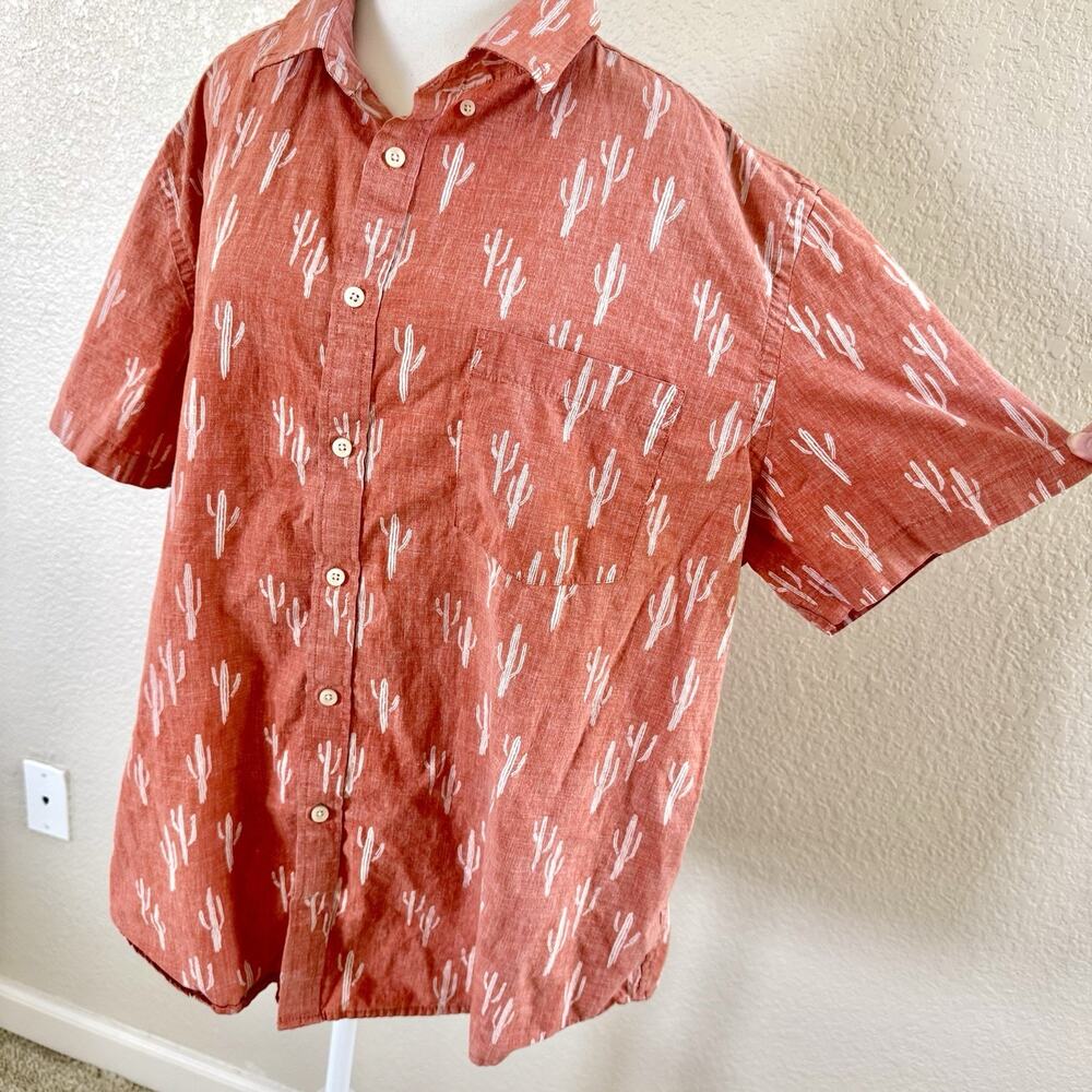 Goodfellow Shirt Men XXL Cactus Terracotta Button Northrop Western Short Sleeve - Picture 3 of 13